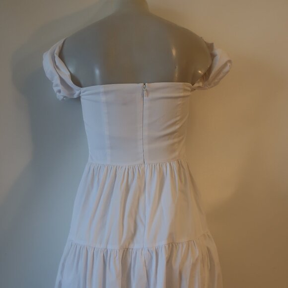 Womens Staud Elio White Off-The-Shoulder Midi Dress 4 - Picture 13 of 16